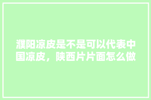濮阳凉皮是不是可以代表中国凉皮，陕西片片面怎么做 濮阳凉皮是不是可以代表中国凉皮，陕西片片面怎么做 生活指南