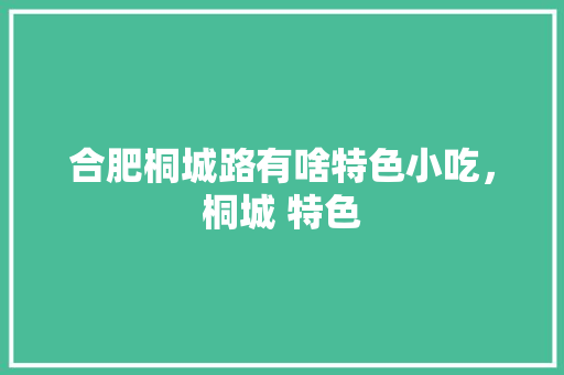 合肥桐城路有啥特色小吃，桐城 特色