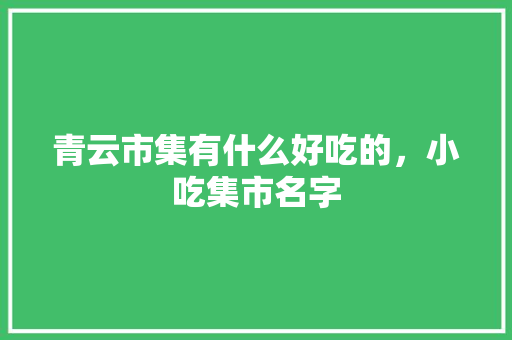 青云市集有什么好吃的，小吃集市名字 青云市集有什么好吃的，小吃集市名字 生活指南