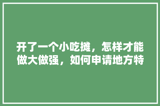 开了一个小吃摊，怎样才能做大做强，如何申请地方特色名吃