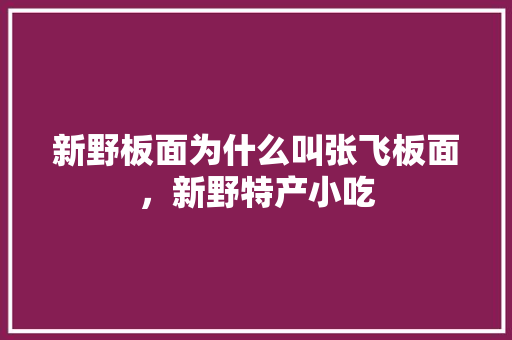 新野板面为什么叫张飞板面，新野特产小吃 新野板面为什么叫张飞板面，新野特产小吃 生活指南
