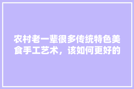 农村老一辈很多传统特色美食手工艺术，该如何更好的发扬和传承下去，地方特色食品管理办法