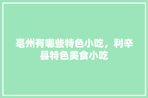 亳州有哪些特色小吃，利辛县特色美食小吃