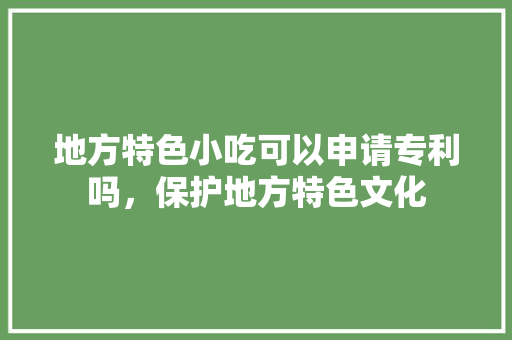 地方特色小吃可以申请专利吗，保护地方特色文化