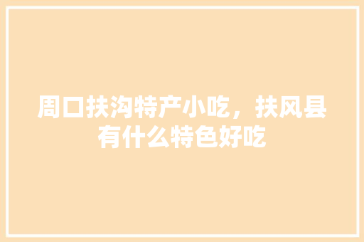 周口扶沟特产小吃，扶风县有什么特色好吃