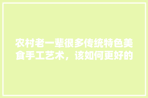 农村老一辈很多传统特色美食手工艺术，该如何更好的发扬和传承下去，如何申请地方特色名吃