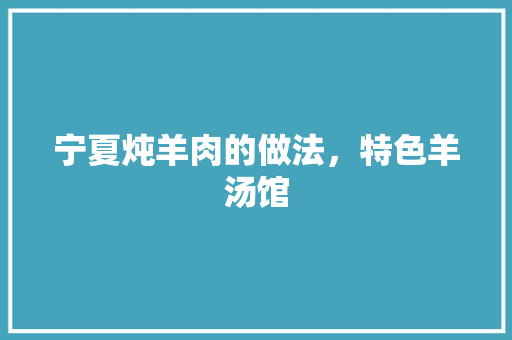 宁夏炖羊肉的做法，特色羊汤馆