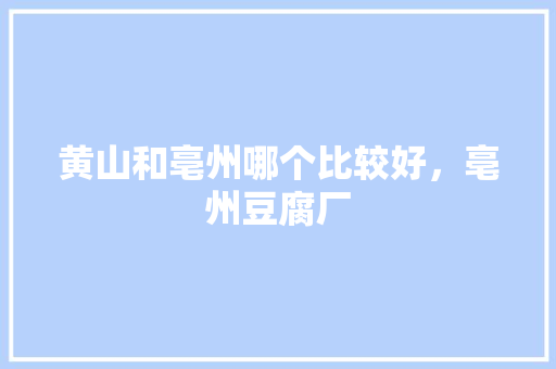 黄山和亳州哪个比较好，亳州豆腐厂