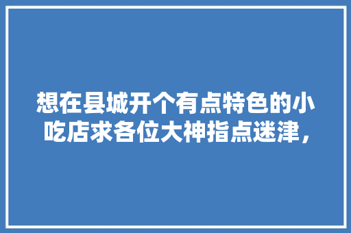 想在县城开个有点特色的小吃店求各位大神指点迷津，特色美食小吃品牌 想在县城开个有点特色的小吃店求各位大神指点迷津，特色美食小吃品牌 旅行资讯