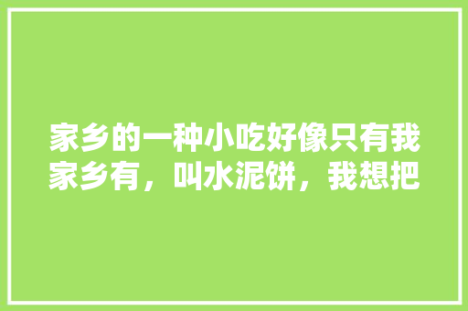 家乡的一种小吃好像只有我家乡有，叫水泥饼，我想把他推广出去，或怎样传到全国各地让这种食物出名并且我，当地特色怎么推广 家乡的一种小吃好像只有我家乡有，叫水泥饼，我想把他推广出去，或怎样传到全国各地让这种食物出名并且我，当地特色怎么推广 美食推荐