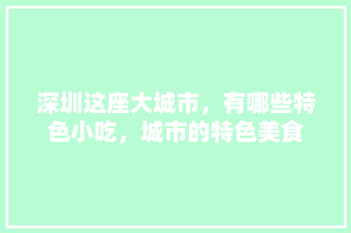 深圳这座大城市，有哪些特色小吃，城市的特色美食