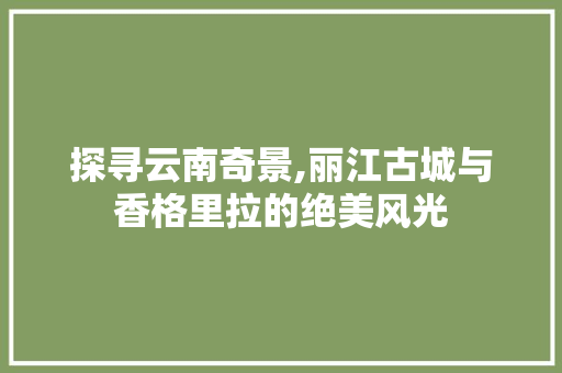 探寻云南奇景,丽江古城与香格里拉的绝美风光 旅行资讯