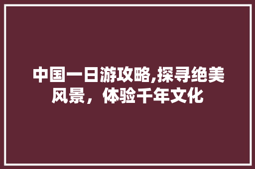 中国一日游攻略,探寻绝美风景，体验千年文化 生活指南